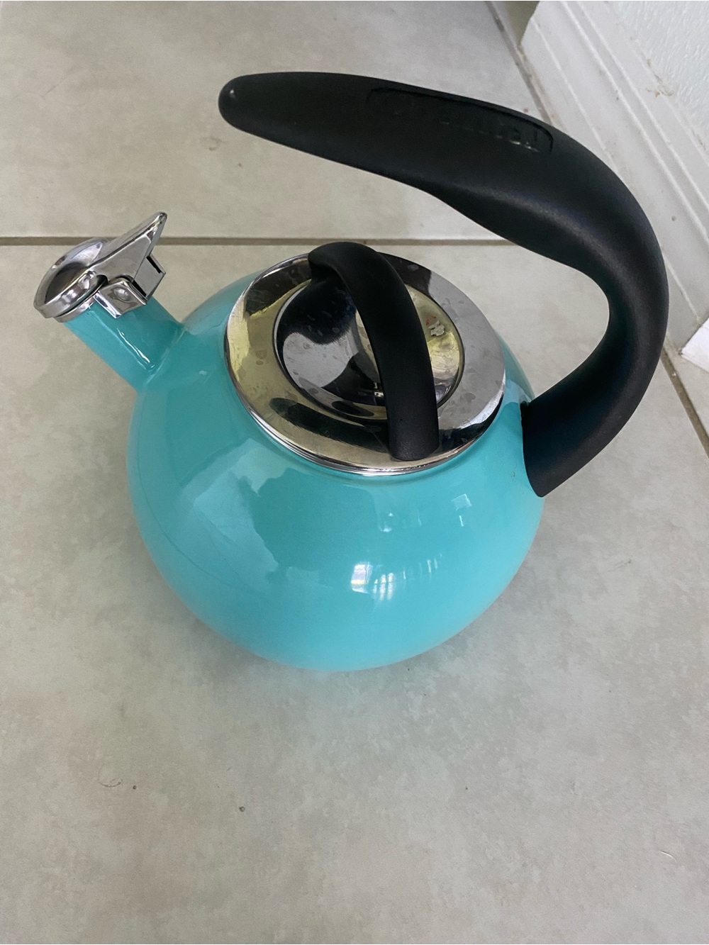 Turquoise Whistling Teakettle with Soft-Touch Handle